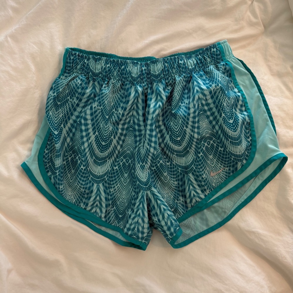 Nike Dri-FIT Tempo Running Shorts Women's Large Teal Aqua Geometric Print